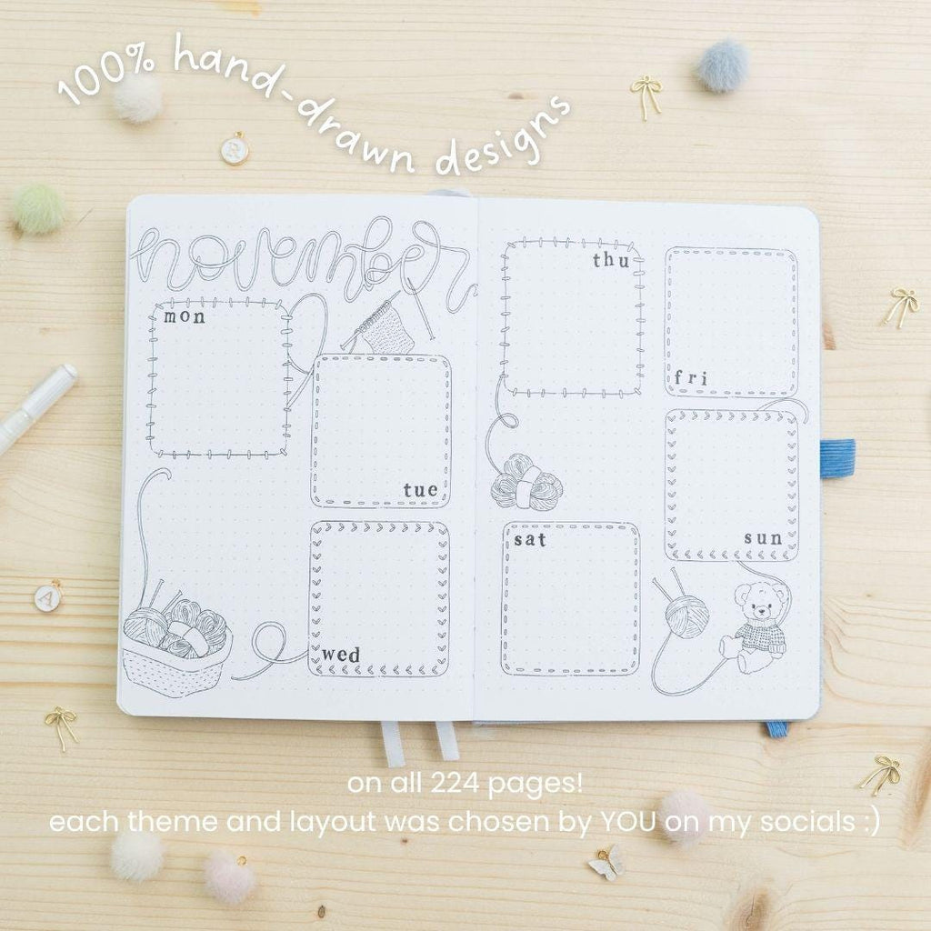 Matcha Pre-Made Bullet-Journal | Undated Hand-Drawn Planner "Matcha" Green