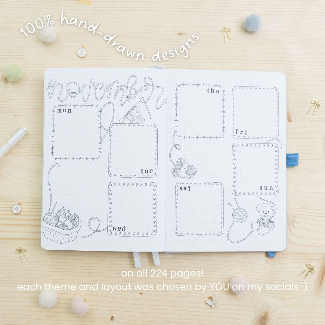 Matcha Pre-Made Bullet-Journal | Undated Hand-Drawn Planner "Matcha" Green