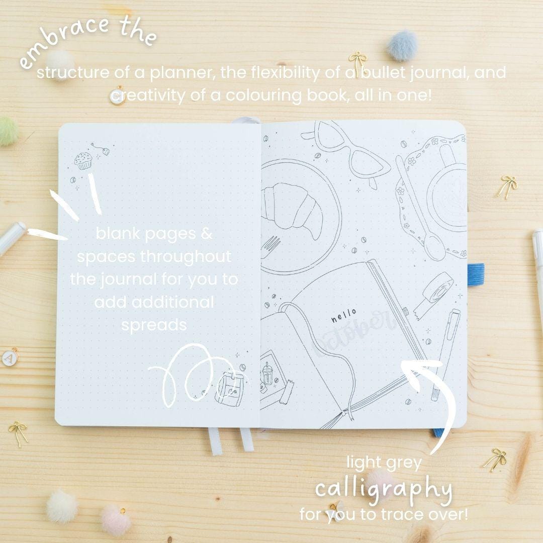 Matcha Pre-Made Bullet-Journal | Undated Hand-Drawn Planner "Matcha" Green