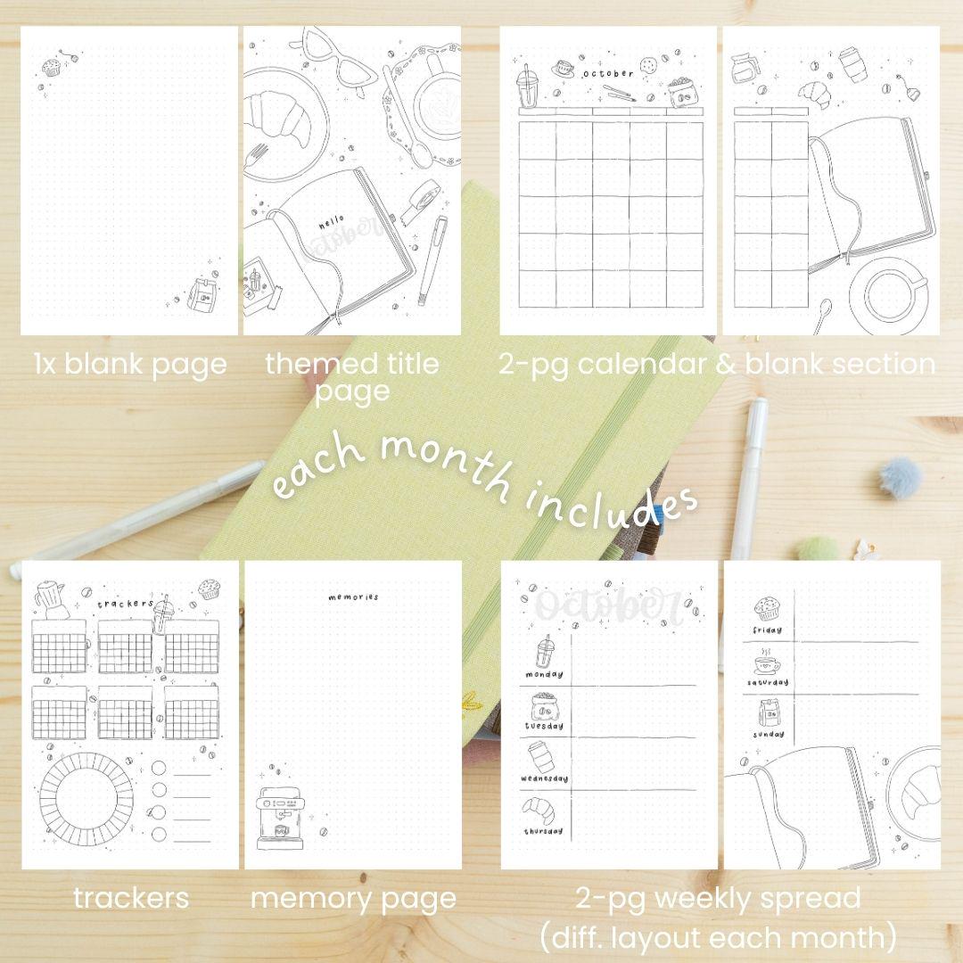 Matcha Pre-Made Bullet-Journal | Undated Hand-Drawn Planner "Matcha" Green